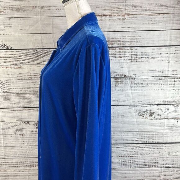 Soft Surroundings Blouse size Large Royal Blue Velveteen Stretch Comfy Casual - Picture 10 of 13